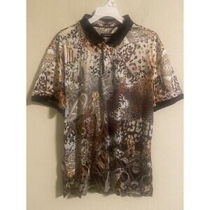 Barabas Cheetah Print Paisley Design Polo Short Sleeve Shirt Size Xl